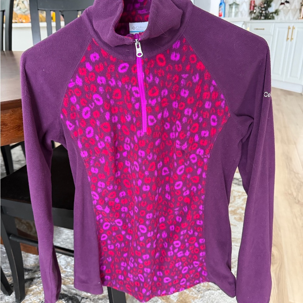 Columbia Red, Pink and Purple Patterned Fleece 1/2 Zip Pullover, Small